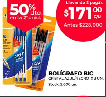 Supermercados Tadicor Bic Bolígrafo Cristal Azul/Negro x 3 un. oferta