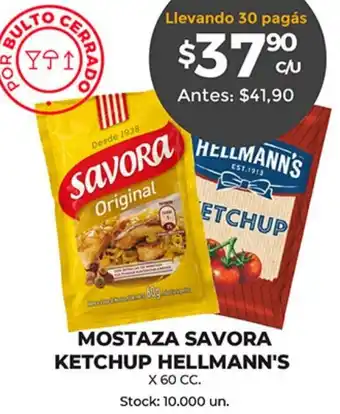 Supermercados Tadicor Savora Mostaza Hellmann's Ketchup x 60 cc oferta