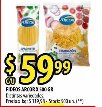 Punto Mayorista Fideos arcor x 500 gr oferta
