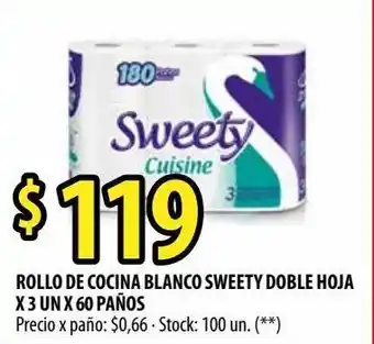 Punto Mayorista Rollo de cocina blanco sweety doble hoja x 3 un x 60 paños oferta