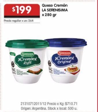 Disco Queso cremón la serenísima 280g oferta