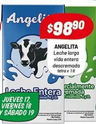 Almacor Angelita Leche larga vida entera descremada tetra x 1lt oferta