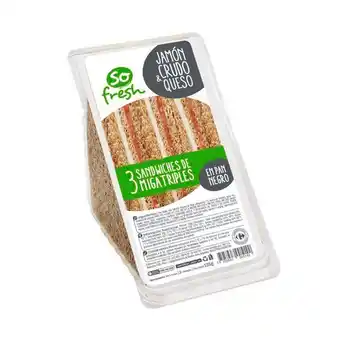 Carrefour Sandwich triple jamón y queso pan negro so fresh x 3 uni oferta
