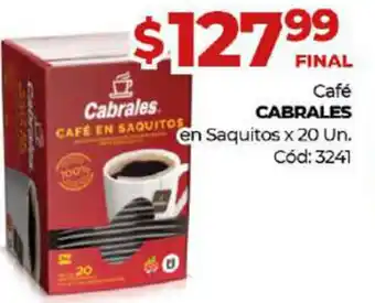 Diarco Cabrales Cafè en Saquitos x 20 un oferta