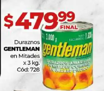 Diarco Gentleman Duraznos en Mitades x 3 kg oferta
