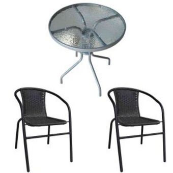 Pinturerías Rex Juego de jardín 2 sillas símil rattan + mesa de aluminio y vidrio oferta