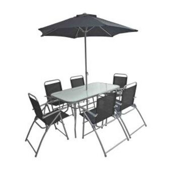 Pinturerías Rex Juego de jardin sillas mesa sombrilla 8 piezas acero gris oferta