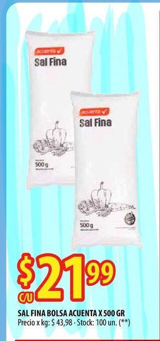 Sal fina bolsa acuenta x 500 gr