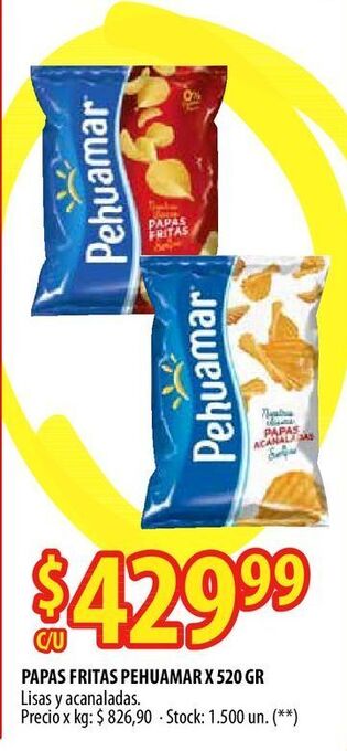 Punto Mayorista Papas fritas pehuamar x 520 gr oferta