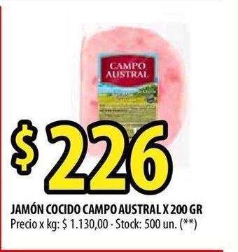 Punto Mayorista Jamón cocido campo austral x 200 gr oferta