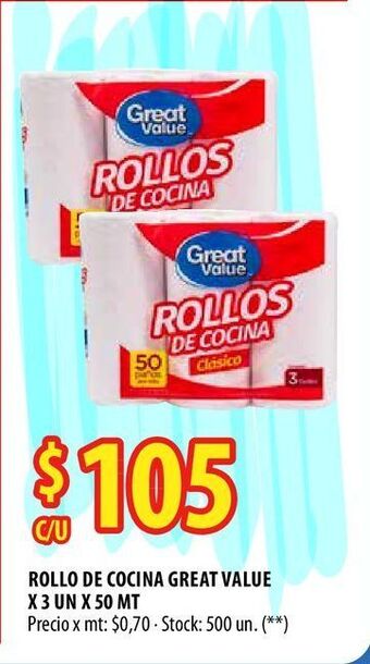 Punto Mayorista Rollo de cocina great value x 3 un x 50 mt oferta