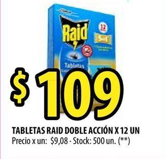 Punto Mayorista Tabletas raid doble acción x 12 un oferta