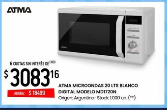 Changomas Atma microondas 20 lts blanco digital modelo md1720n oferta