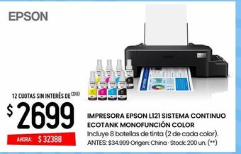 Changomas Impresora epson l121 sistema continuo ecotank monofunción color oferta