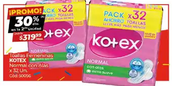 Diarco Kotex Toallas Femeninas Normal con Alas x 32 un oferta