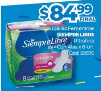 Diarco Siempre Libre Toallas Femeninas Ultrafina Con Alas x 8un. oferta