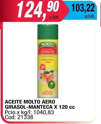 Maxiconsumo Molto Aceite Aero Girasol Y Manteca x 120cc oferta