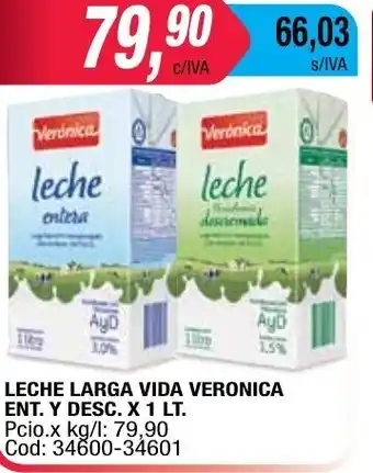 Maxiconsumo Leche Larga Vida Veronica Ent. Y Desc. x 1lt oferta
