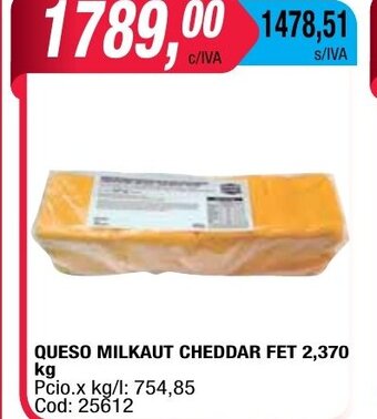 Maxiconsumo Queso Milkaut Cheddar Fet 2,370kg oferta