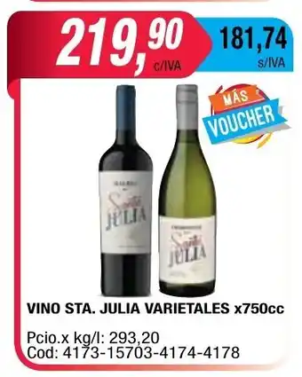 Maxiconsumo Sta. Julia Vino Varietales x750cc. oferta
