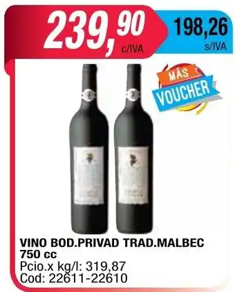 Maxiconsumo Bod. Privad Trad. Malbec Vino 750cc oferta
