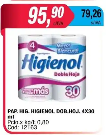 Maxiconsumo Higienol Doble Hoja Papel Higienico 4x30mt oferta