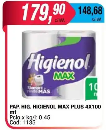 Maxiconsumo Higienol Max Plus Papel Higienico 4x100mt oferta