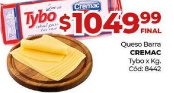 Diarco Cremac Queso Barra Tybo x Kg. oferta