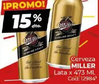 Diarco 15% Dto. Miller Cerveza Lata x 473 ml oferta