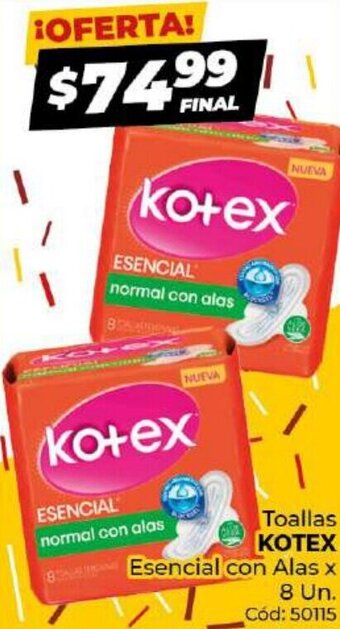 Diarco Kotex Toallas Esencial Con Alas x 8 Un. oferta