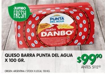 Jumbo Queso barra punta del agua x 100g oferta
