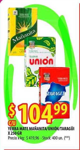 Punto Mayorista Yerba Mate Mañanita.unión.taragüi X 250 Gr oferta