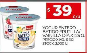 Supermercados DIA Yogur Entero Batido Frutilla Vainilla Dia oferta