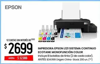Changomas Impresora Epson L121 Sistema Continuo Ecotank Monofunción Color oferta