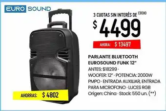 Changomas Parlante Bluetooth Eurosound Funk 12 oferta