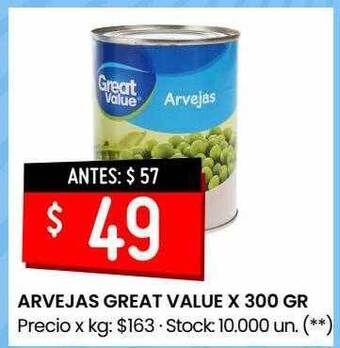 Changomas Arvejas Great Value oferta