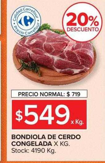 Carrefour Bondiola De Cerdo Congelada X Kg 20% Descuento oferta