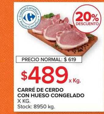 Carrefour Carré De Cerdo Con Hueso Congelado X Kg 20% Descuento oferta