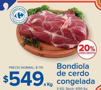 Carrefour Bondiola De Cerdo Congelada X Kg 20% Descuento oferta