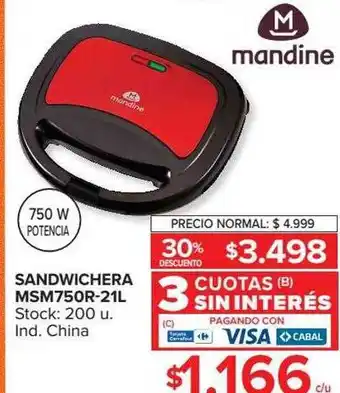 Carrefour Sandwichera Msm750r-21l Mandine 30% Descuento oferta