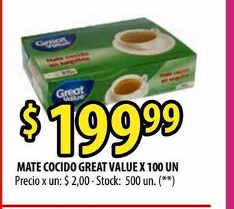 Punto Mayorista Mate cocido great value 100un oferta