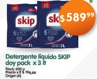 Supermercados Buenos Días Skip Detergente Líquido Doy Pack x 3 Lt oferta