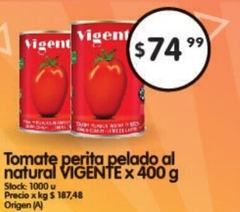 Supermercados Buenos Días Vigente Tomate Perita Pelado Al Natural x 400 g oferta