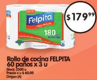 Supermercados Buenos Días Felpita Rollo de Cocina 60 Paños x 3 u oferta