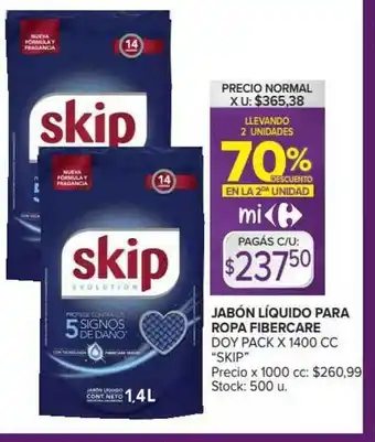 Carrefour Market Skip Jabón Liquido Para Ropa Fibercare x 1400cc oferta