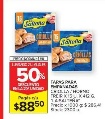 Carrefour Market ''la Saltena'' Tapas Para Empanadas Criolla - Horno Freir X 15U. X 412g. oferta
