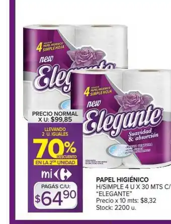 Carrefour Market 'Elegante'' Papel Higiénico H-Simple 4 U X 30 Mts C- oferta