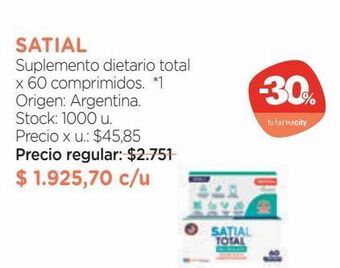 Farmacity Satial suplemento dietario total x 60 comprimidos oferta