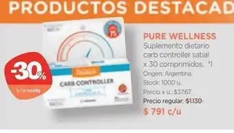 Farmacity Pure wellness suplemento dietario carb controller satial x 30 comprimidos oferta