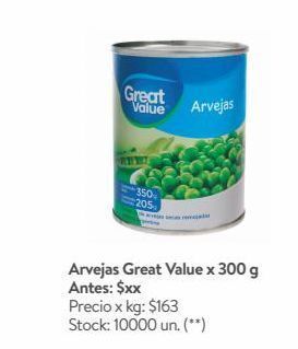 Walmart Arvejas great value x 300 g oferta